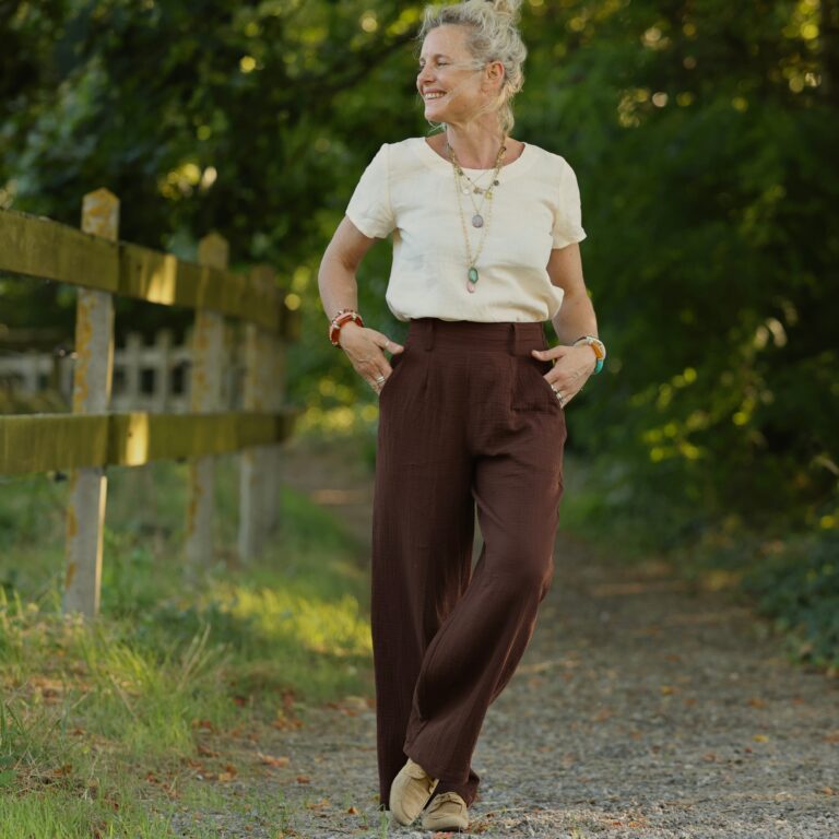 Quintessence - Pantalon Tino - Double gaze de coton chocolat – 3XL