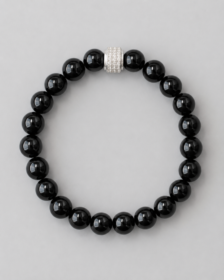 NEIJE - Bracelet Dorian Onyx Or Blanc – XL (poignet de 19 à 21 cm)