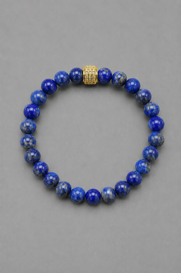 Bracelet Homme Lapis Lazuli NEIJE - Bracelet Le Bleu Royal Lapis Lazuli Or Jaune – XL (poignet de 19 à 21 cm)