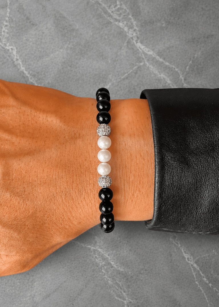 NEIJE - Bracelet Eclipse Onyx et Or Blanc – XL (poignet de 19 à 21 cm)