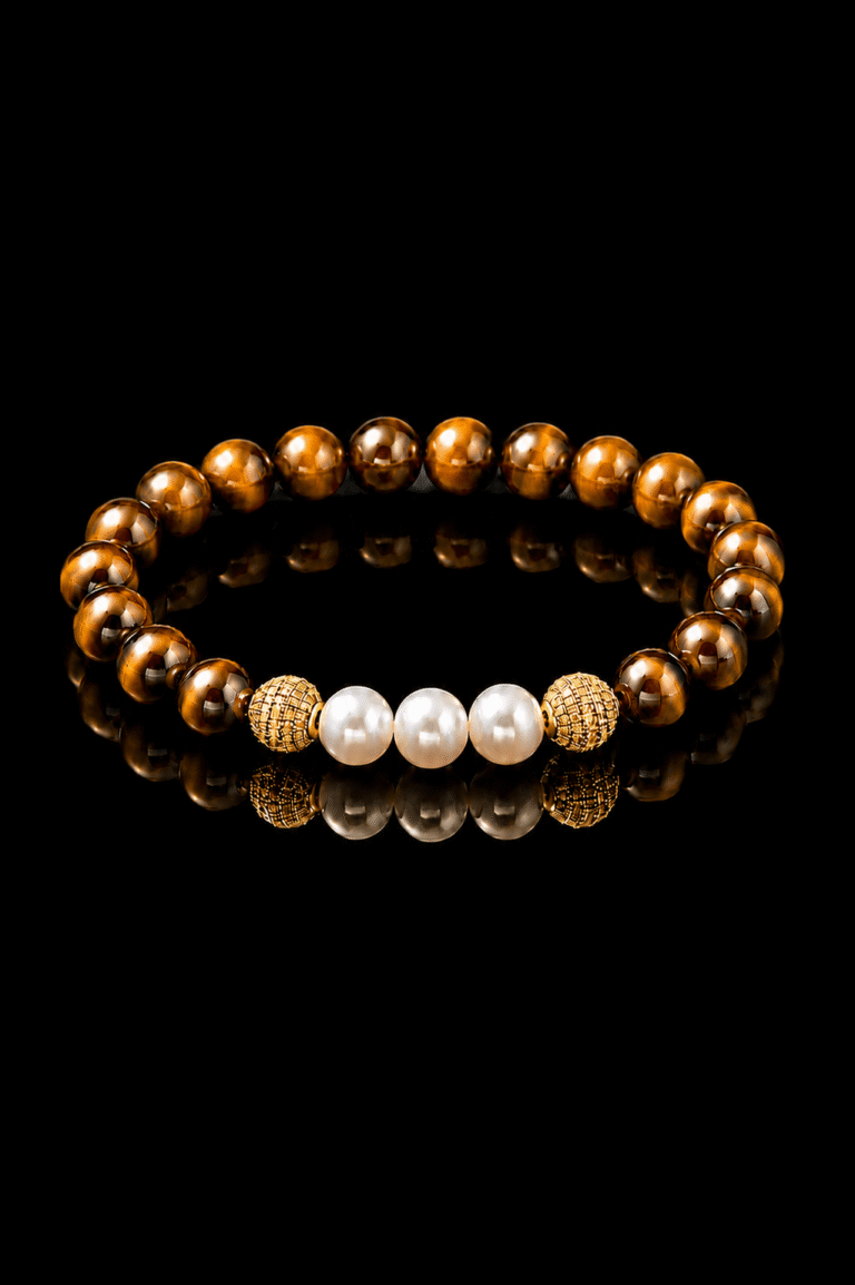 Bracelet Oeil de Tigre Homme NEIJE - Bracelet Eclipse Oeil de Tigre et Or Jaune – XL (poignet de 19 à 21 cm)