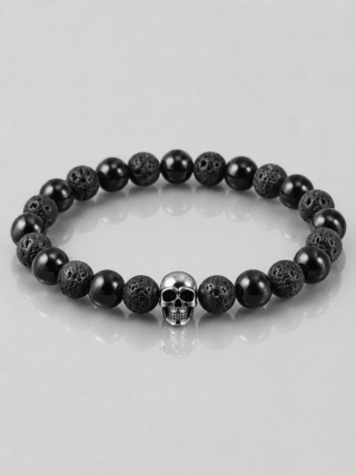 NEIJE - Bracelet Requiem Onyx Pierre de Lave et Argent 925