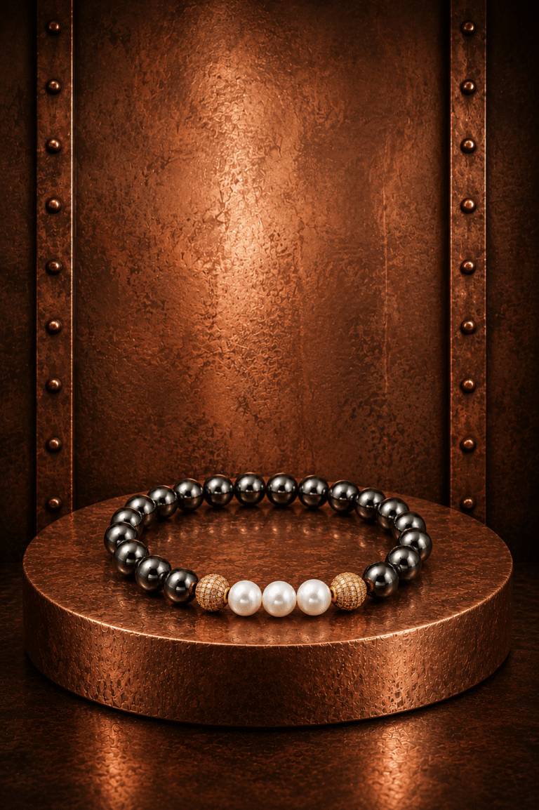 NEIJE - Bracelet Eclipse Hématite et Or Jaune – XL (poignet de 19 à 21 cm)