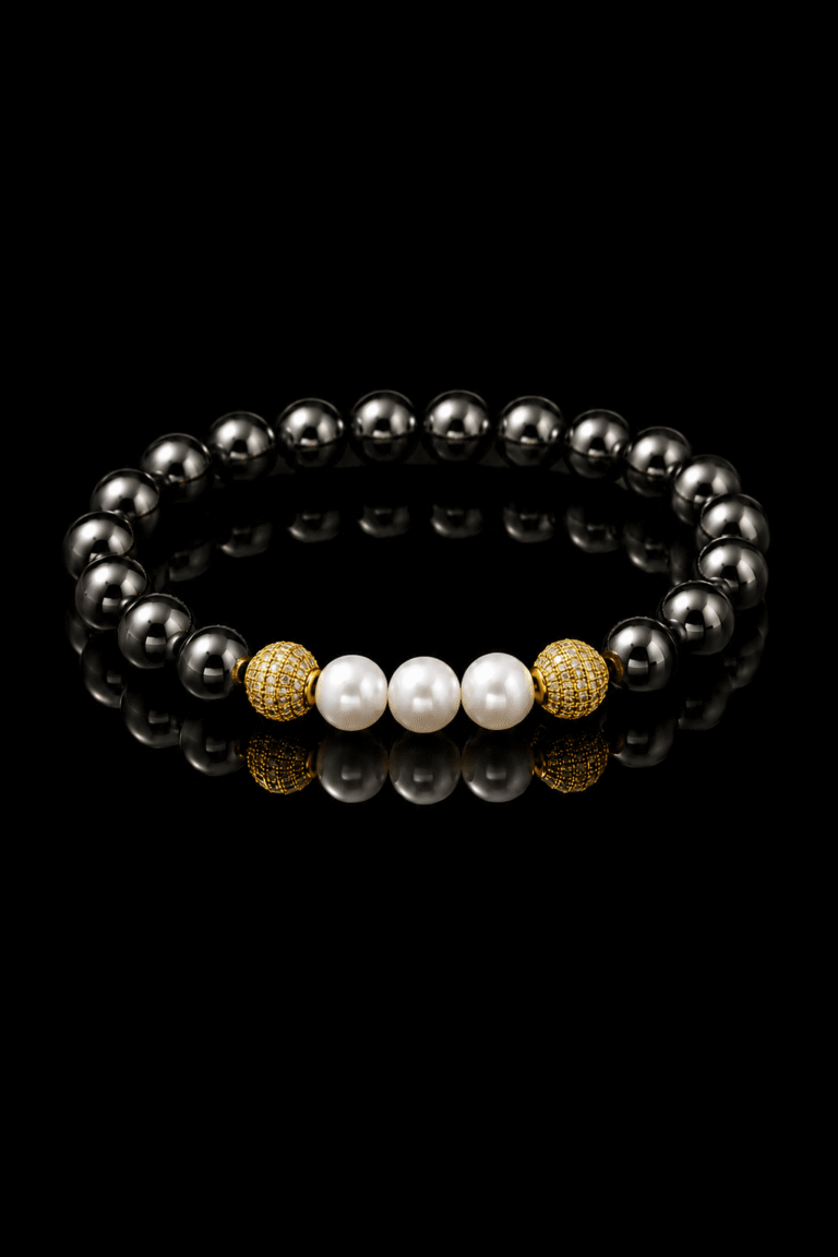 NEIJE - Bracelet Eclipse Hématite et Or Jaune – XL (poignet de 19 à 21 cm)