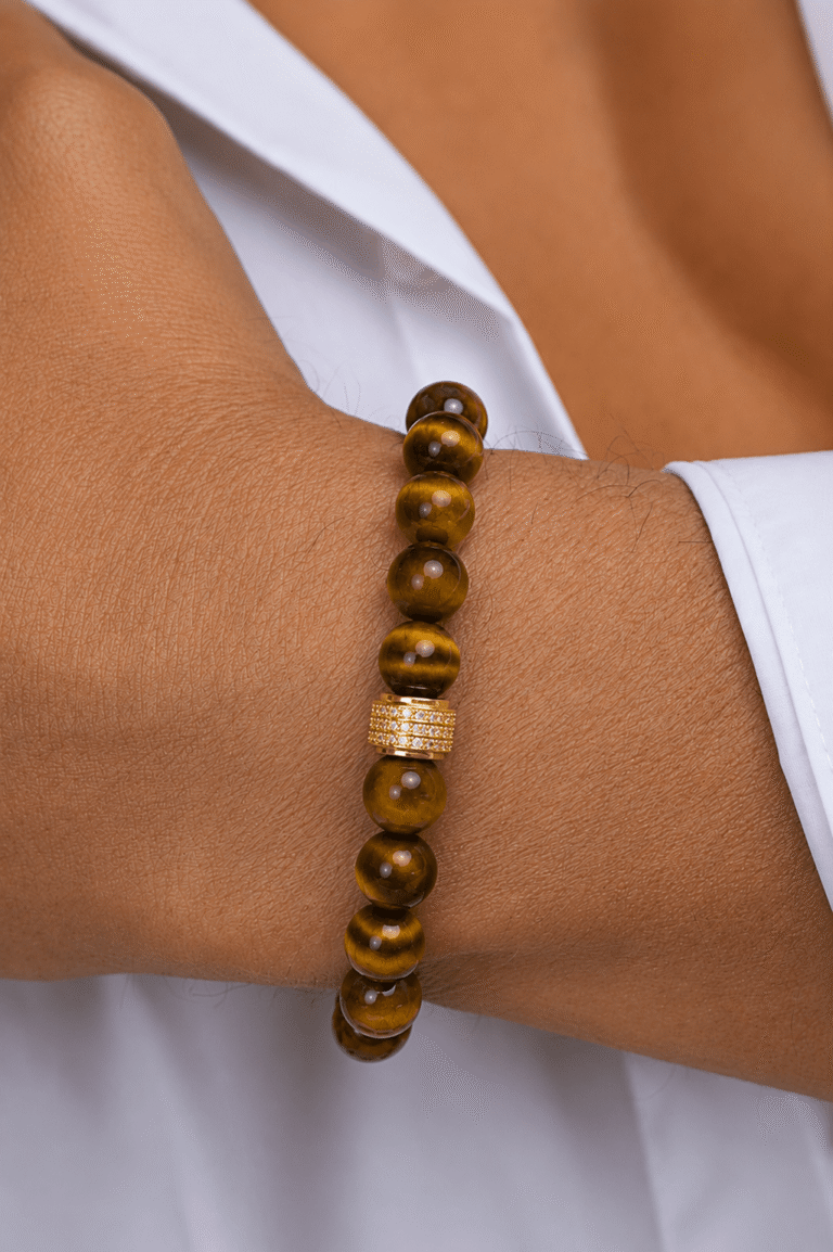 NEIJE - Bracelet Corto Oeil de Tigre Or Jaune – XL (poignet de 19 à 21 cm)