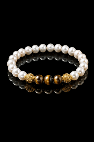 Bracelet Eclipse Perles d’eau douce & Oeil de Tigre – Or Jaune par la marque NEIJE NEIJE - Bracelet Eclipse Perles d’eau douce & Oeil de Tigre – Or Jaune