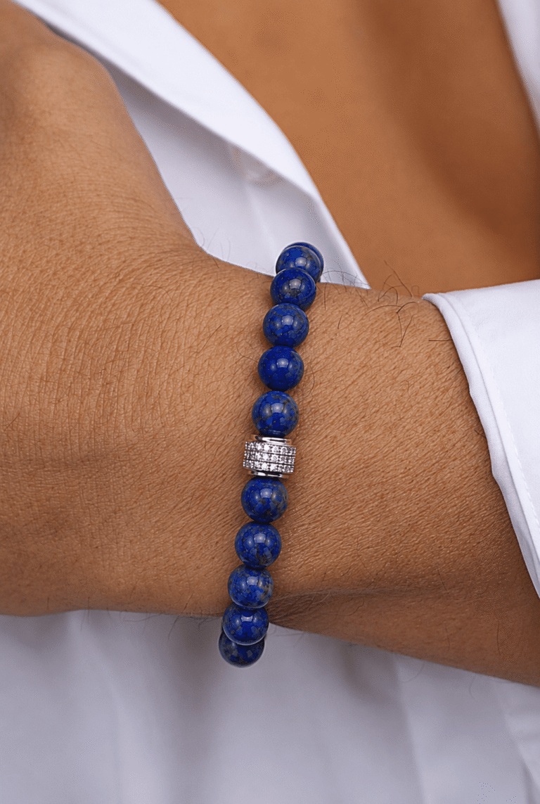 NEIJE - Bracelet Le Bleu Royal Lapis Lazuli Or Blanc – XL (poignet de 19 à 21 cm)