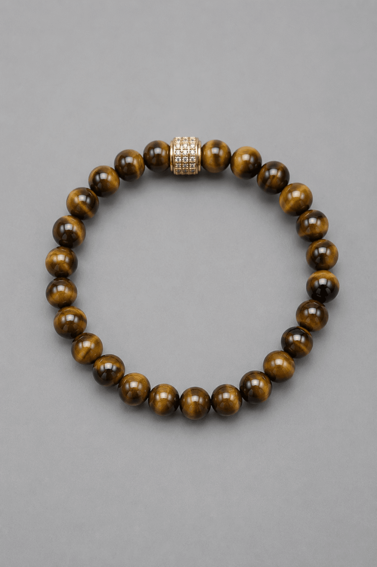 NEIJE - Bracelet Corto Oeil de Tigre Or Jaune – XL (poignet de 19 à 21 cm)