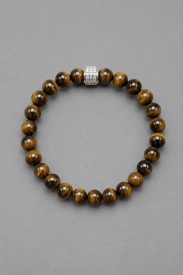 NEIJE - Bracelet Corto Oeil de Tigre Or Blanc – XL (poignet de 19 à 21 cm)