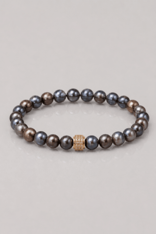 NEIJE - Bracelet Swann Perles deau douces Noires Or Jaune