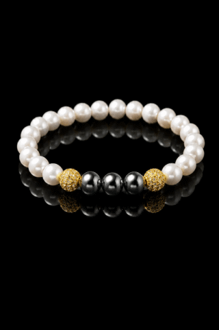 NEIJE - Bracelet Eclipse Perles deau douce & Hématite  Or Jaune