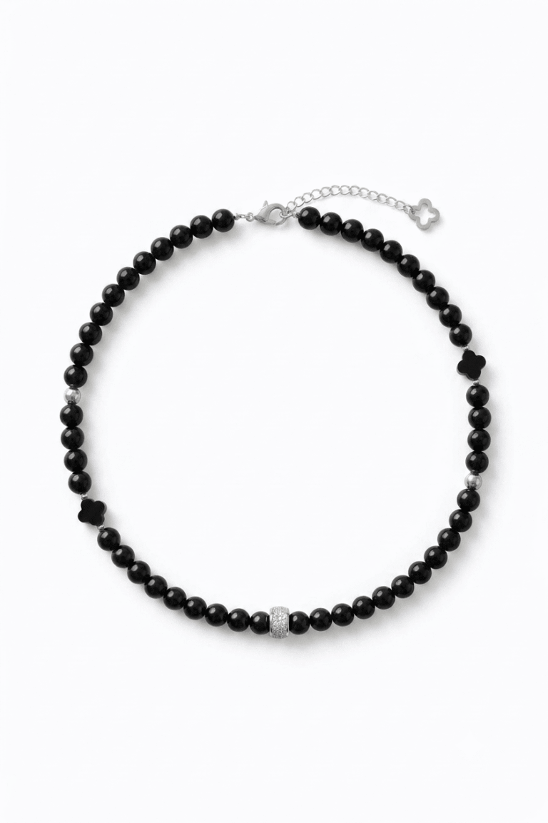 NEIJE - Collier Iconic Onyx et Argent 925 – 50 cm + extension de 5 cm