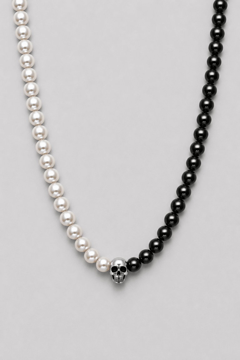 NEIJE - Collier Requiem Perles d'eau douce Onyx et Argent 925 – 50 cm +extension de 5 cm