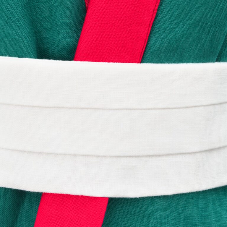 Divine Harmonie - Kimono Terre d'Émeraude en Lin – S / Vert Émeraude Fuchsia et blanc