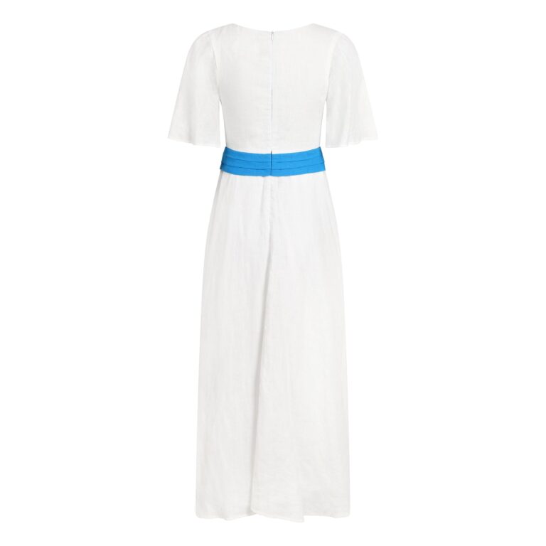 Divine Harmonie - Robe Longue Eau Divine en Lin – L / Blanc et Turquoise