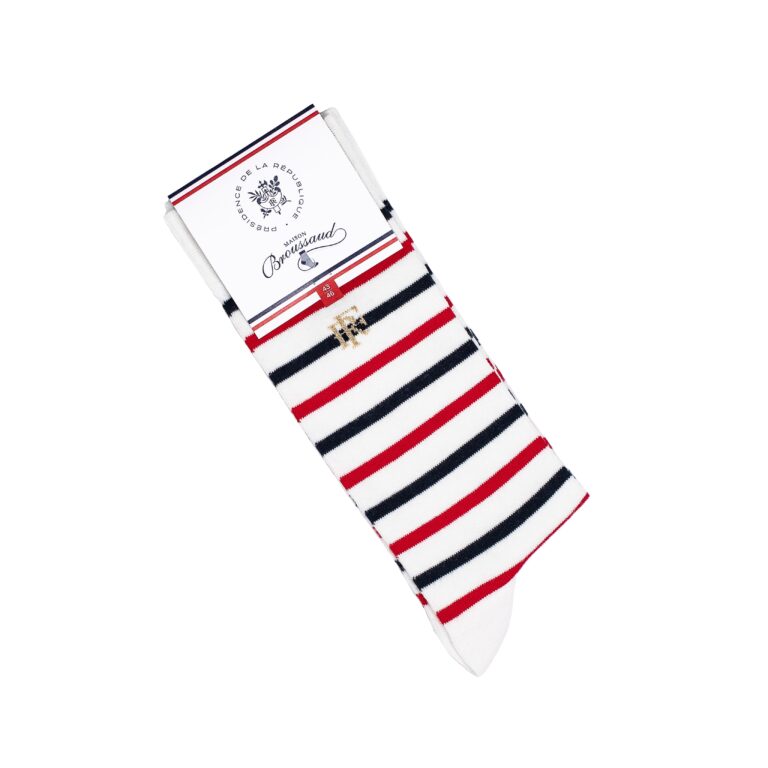 Maison Broussaud - Les marinières bleu blanc rouge Elysée x Maison Broussaud - chaussettes homme - coton blanc – 43/46 / BLANCHI