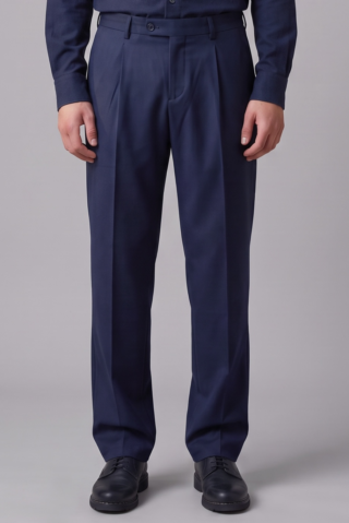 Pantalon pleats coton laine stretch bleu par la marque JAGVI. RIVE GAUCHE JAGVI. RIVE GAUCHE - Pantalon pleats coton laine stretch bleu