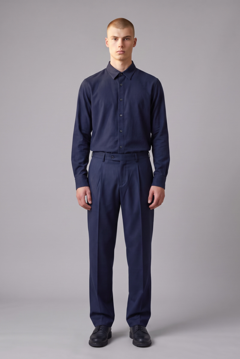 JAGVI. Rive Gauche - Pantalon pleats coton laine stretch bleu