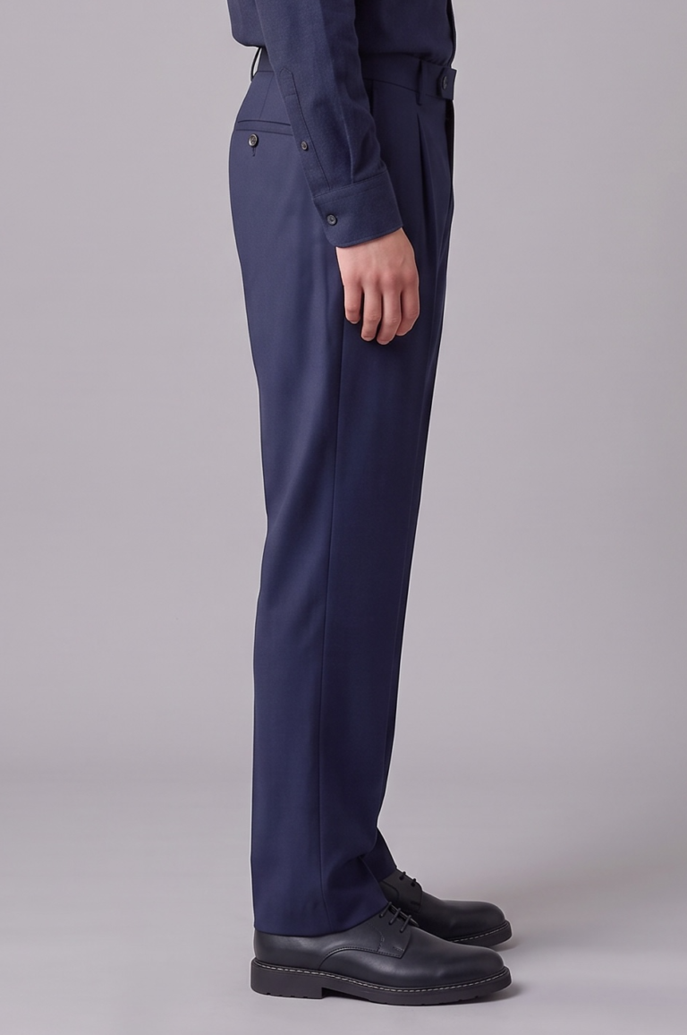 JAGVI. Rive Gauche - Pantalon pleats coton laine stretch bleu