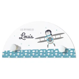 L’Atelier BABY’SPHERE - Portemanteau prénom 2 patères de l’ourson aviateur