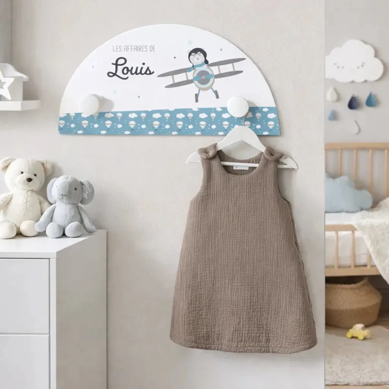 Atelier Baby’Sphère - Portemanteau prénom 2 patères de l'ourson aviateur