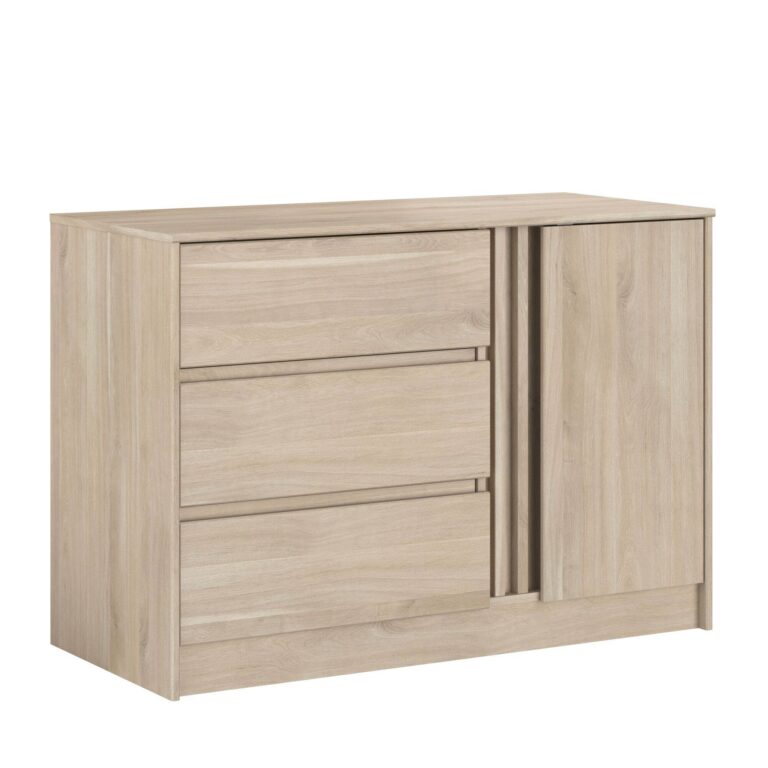Web JPG 01 de chambres et dressings commodes bois clair bois palmyre n 10035890 ESSENTIELS PAR CAMIF - Commode 3 tiroirs 1 portes Palmyre