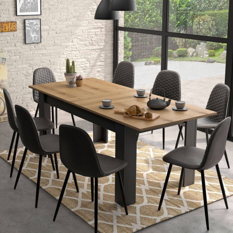 ESSENTIELS PAR CAMIF - Table à manger rectangulaire extensible décor bois et noir 6 à 8 personnes Garance