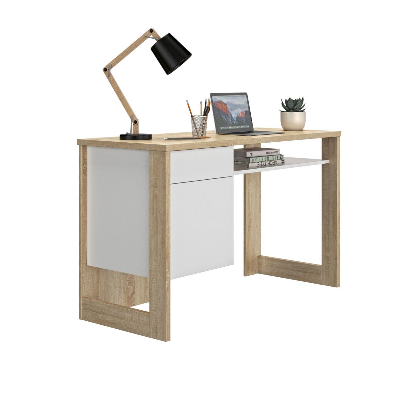 Web JPG 1D BUREAU BOIS CLAIR BLANC GAMI GALLY 100341156 ESSENTIELS PAR CAMIF - Bureau Gally