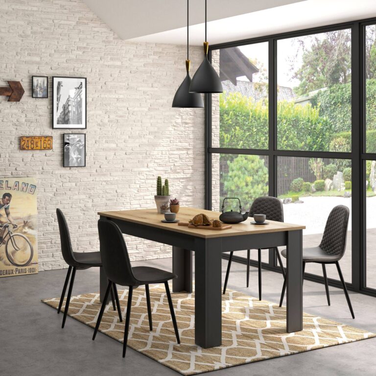 ESSENTIELS PAR CAMIF - Table à manger rectangulaire extensible décor bois et noir 6 à 8 personnes Garance