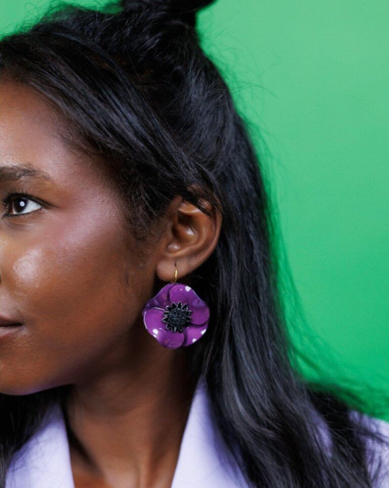 Ciléa Paris - Boucles d'oreilles courtes Anémone - Petit – Dormeuse (Oreilles percées) / Noir