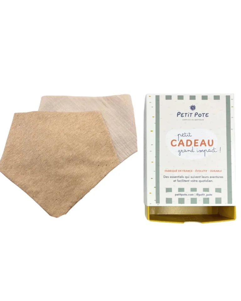 Petit Pote - Bavoirs bandana bébé coton bio - Lot de 2 – Taille unique / Beige