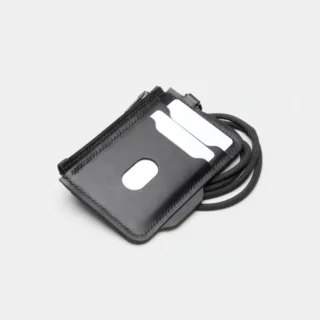 Darksails - Porte-Cartes Zippé en Cuir Noir avec Bandoulière
