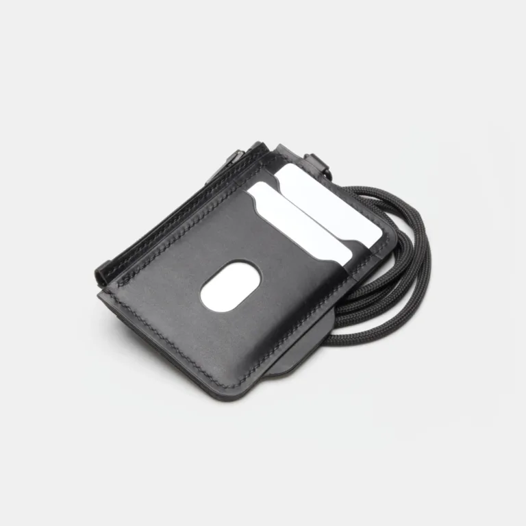 Darksails - Porte-Cartes Zippé en Cuir Noir avec Bandoulière