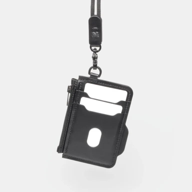 Darksails - Porte-Cartes Zippé en Cuir Noir avec Bandoulière