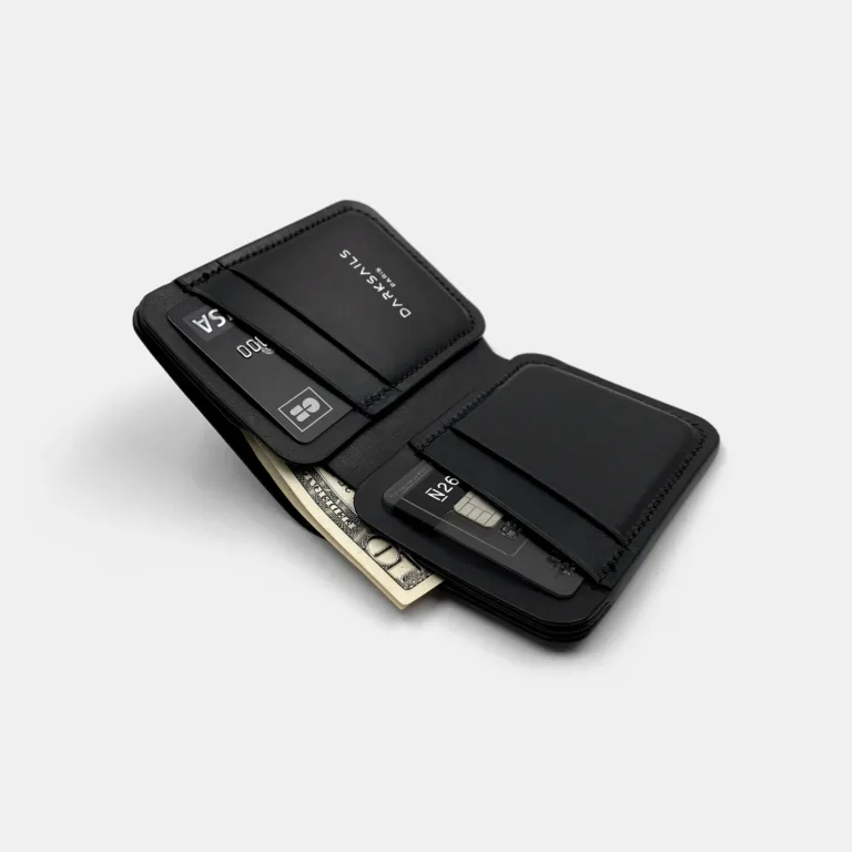 Darksails - Portefeuille Compact en Cuir Noir