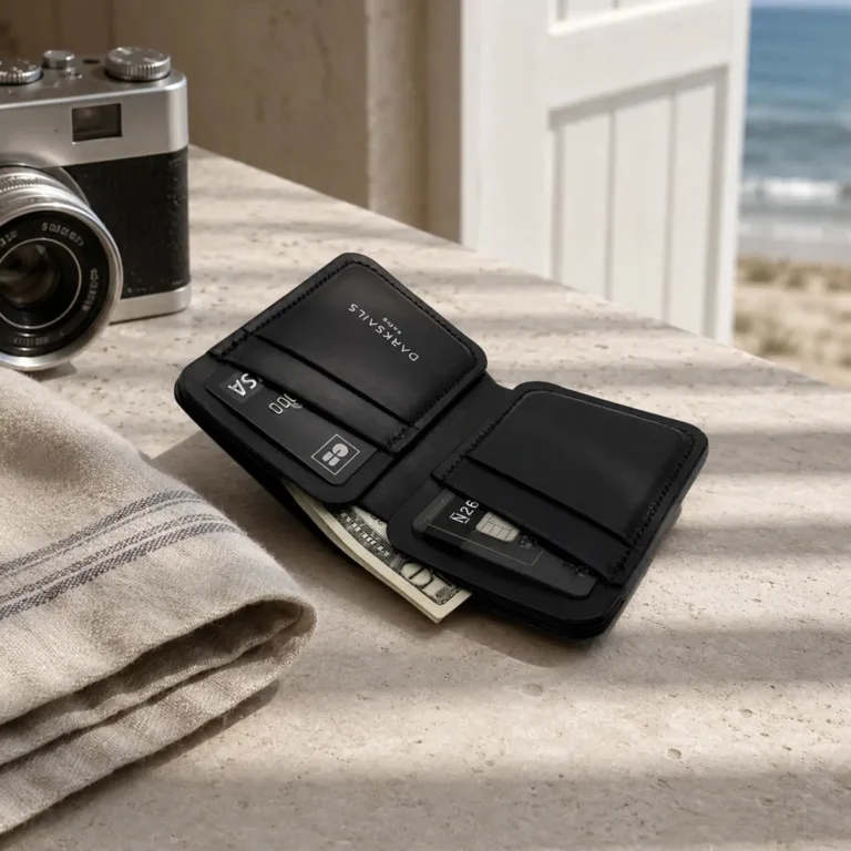 Darksails - Portefeuille Compact en Cuir Noir
