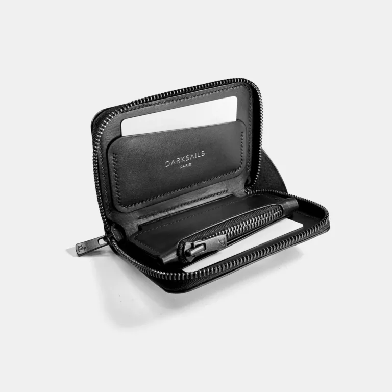 Darksails - Portefeuille Compact Zippé Cuir Noir