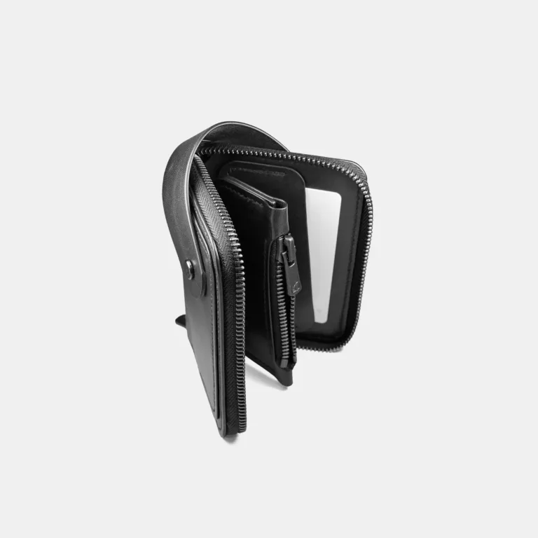 Darksails - Portefeuille Compact Zippé Cuir Noir