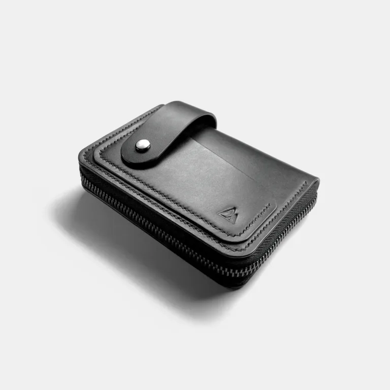 Darksails - Portefeuille Compact Zippé Cuir Noir