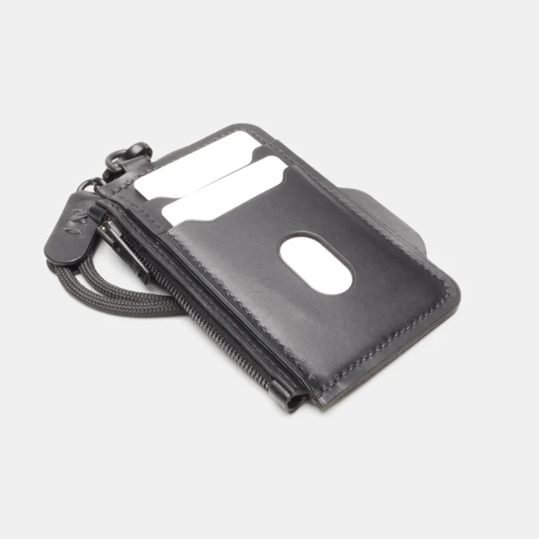Darksails - Porte-Cartes Zippé en Cuir Noir avec Bandoulière