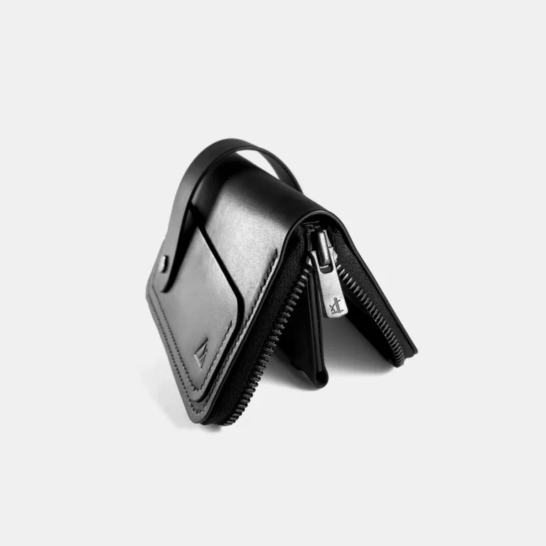 Darksails - Portefeuille Compact Zippé Cuir Noir