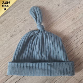 La Fabrique À DeDeuh - Bonnet noué côtelé jersey bleu – 0/3 mois – Expédié sous 24h