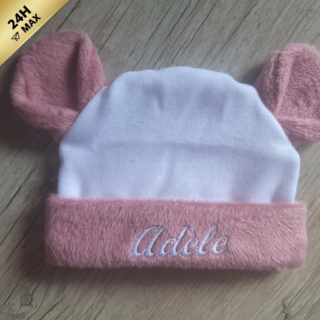 Bonnet oreilles d’ours polaire alpine « Adèle » brodé – 0/3 mois – Expédié sous 24h par la marque La Fabrique À DeDeuh La Fabrique À DeDeuh - Bonnet oreilles d’ours polaire alpine « Adèle » brodé – 0/3 mois – Expédié sous 24h