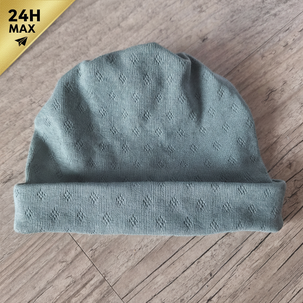 bonnet pointelle amande 24h La Fabrique A DeDeuh - Bonnet simple maille pointelle amande – 0/3 mois – Expédié sous 24h