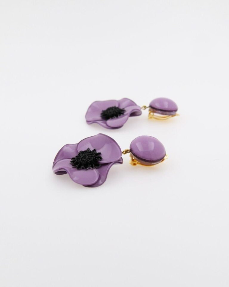 Ciléa Paris - Boucle d'oreille longue Anémone - Petit – Orange / Dormeuse (Oreilles percées)