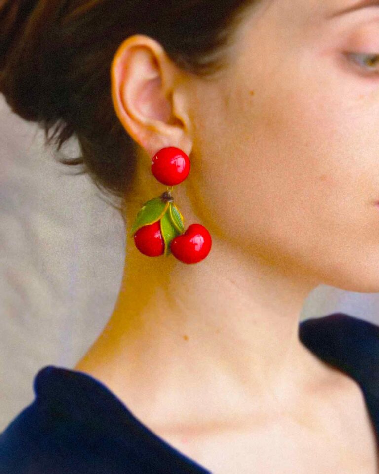 Ciléa Paris - Boucles d’oreilles pendantes cerises Napoléon – Tige (Oreilles percées)