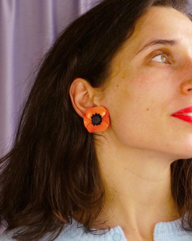 Ciléa Paris - Boucles d'oreilles courtes Anémone - Petit – Dormeuse (Oreilles percées) / Noir