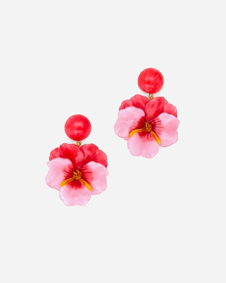 Ciléa Bijoux - Boucle d'oreille pendante Pensée viola - Grande – Rouge clair / Clips