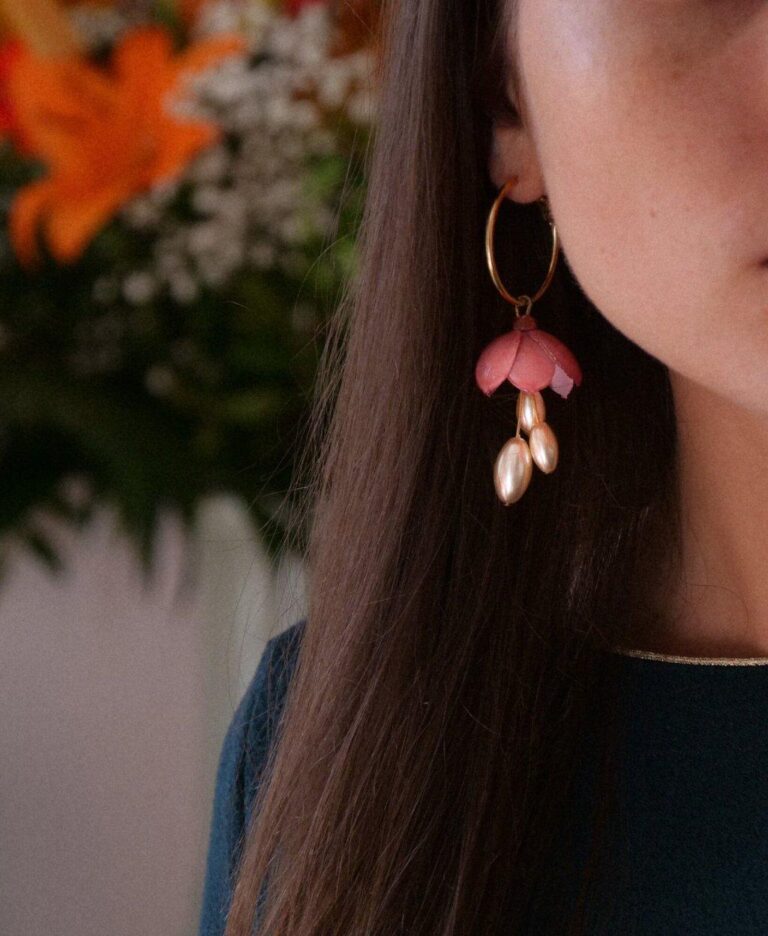 Ciléa Paris - Créoles Cécile avec perles – Blush / Grande argent