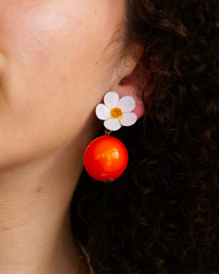 Ciléa Paris - Boucles d'oreilles Orange Botanica – Feuille / Dormeuse (Oreilles percées)